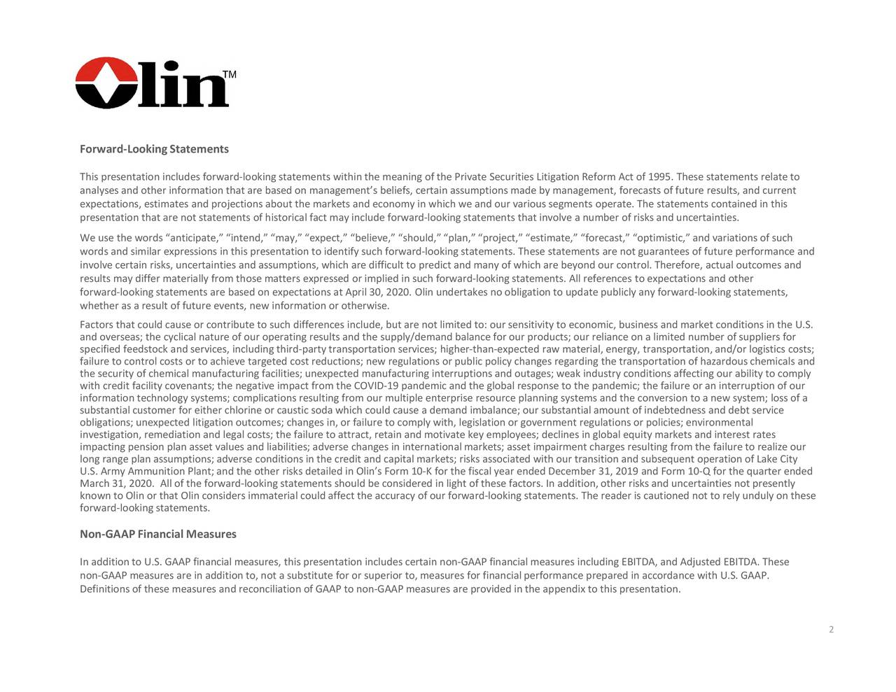 Olin Corporation 2020 Q1 Results Earnings Call Presentation (NYSE