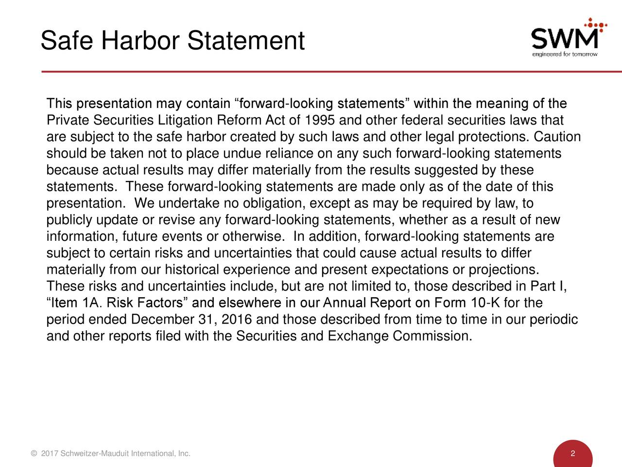 Safe Harbor Statement
