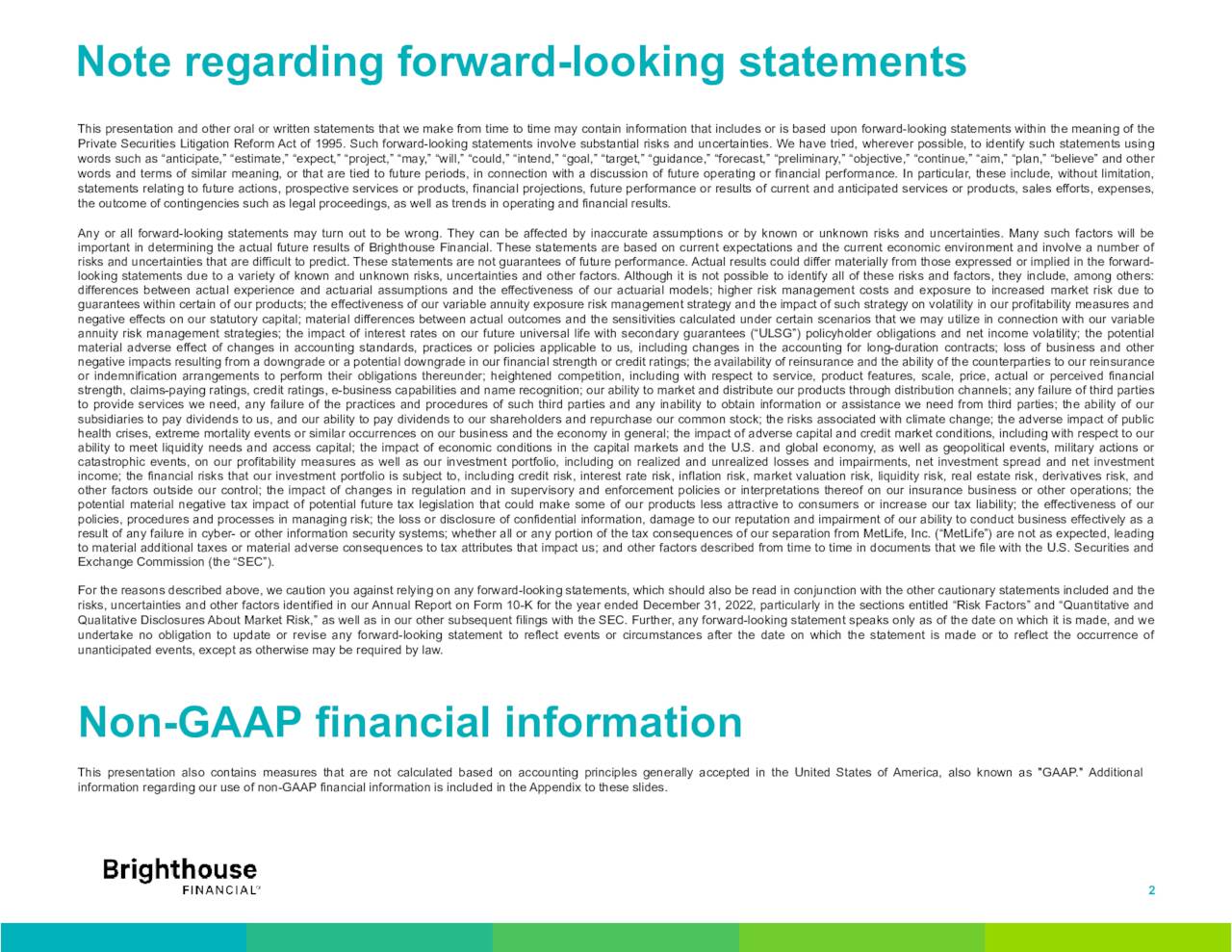 Note regarding forward-looking statements