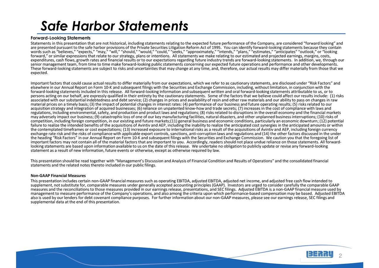 Berry Plastics Group, Inc. 2017 Q1 Results Earnings Call Slides