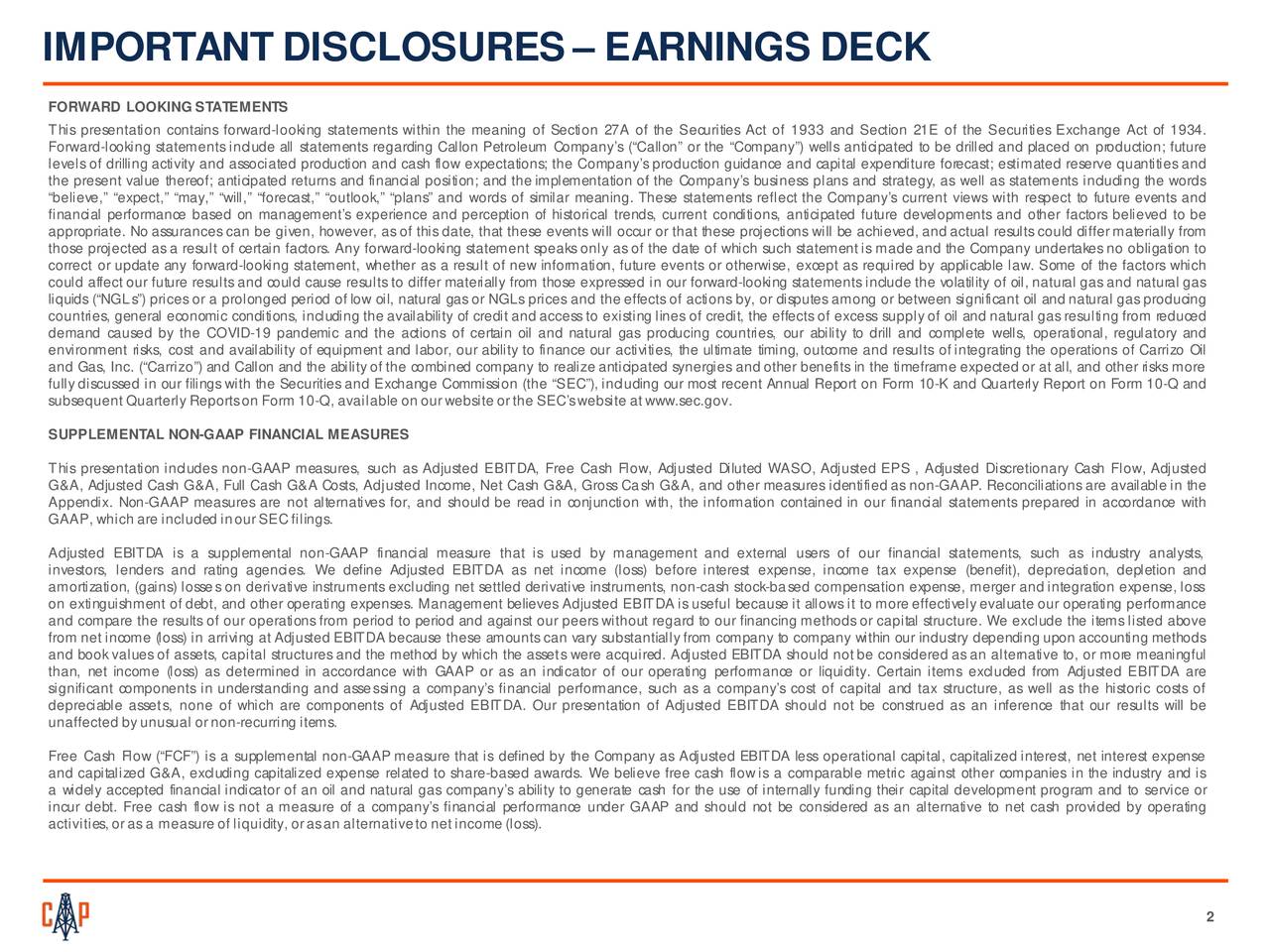 Callon Petroleum Company 2020 Q2 Results Earnings Call Presentation