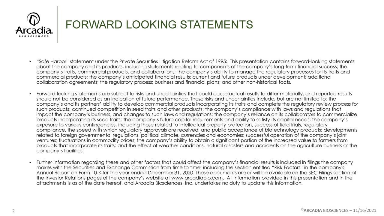 Arcadia Biosciences (RKDA) Investor Presentation Slideshow (NASDAQRKDA) Seeking Alpha