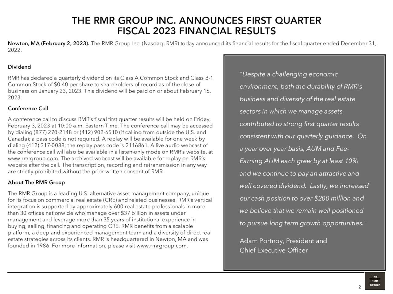 The RMR Group Inc. 2023 Q1 - Results - Earnings Call Presentation ...