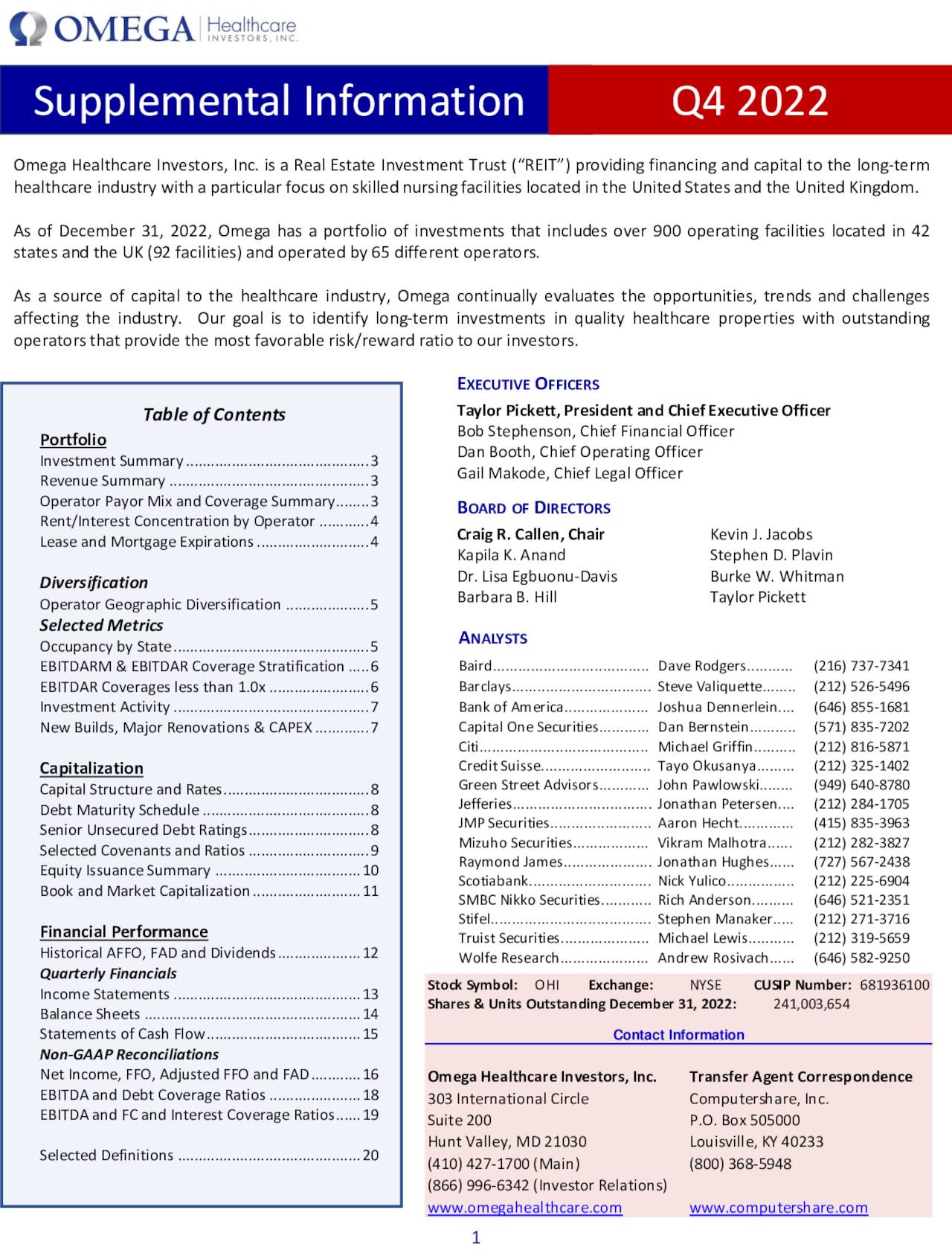 Omega Healthcare Investors, Inc. 2022 Q4 Results Earnings Call