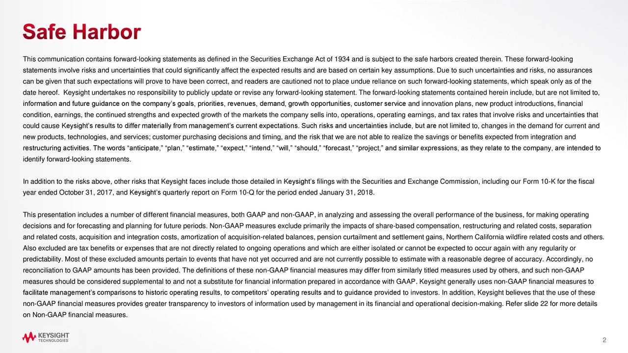 Keysight Technologies Inc. 2018 Q2 Results Earnings Call Slides