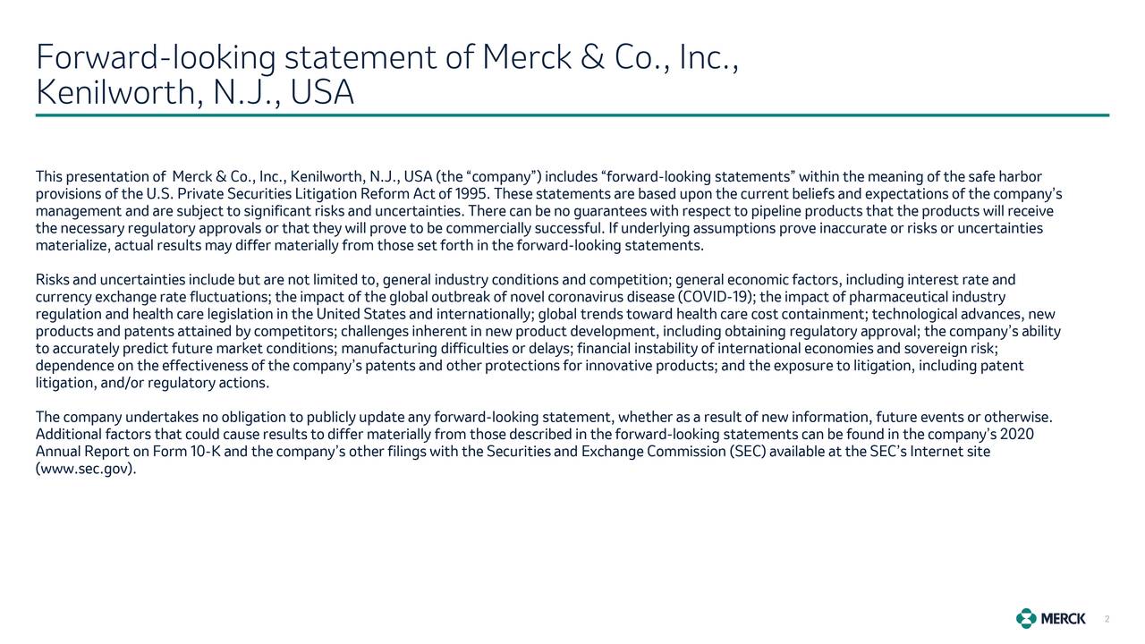 Forward-looking statement of Merck & Co., Inc.,