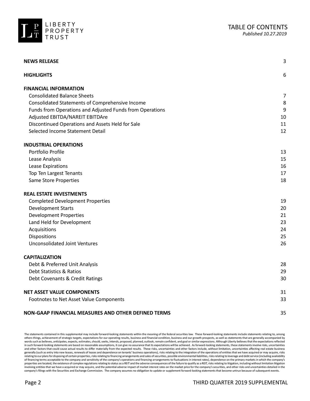 Liberty Property Trust 2019 Q3 Results Earnings Call Presentation