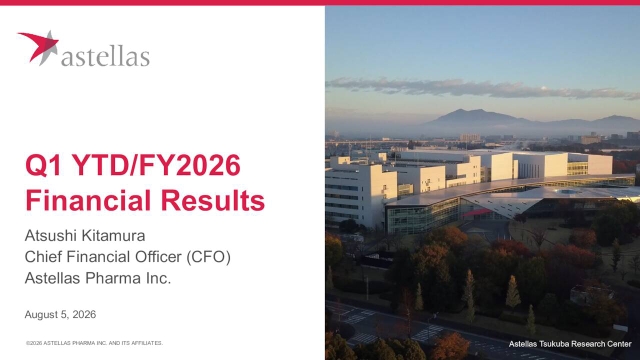 Astellas Pharma Q1 earnings presentation slide showing financial data