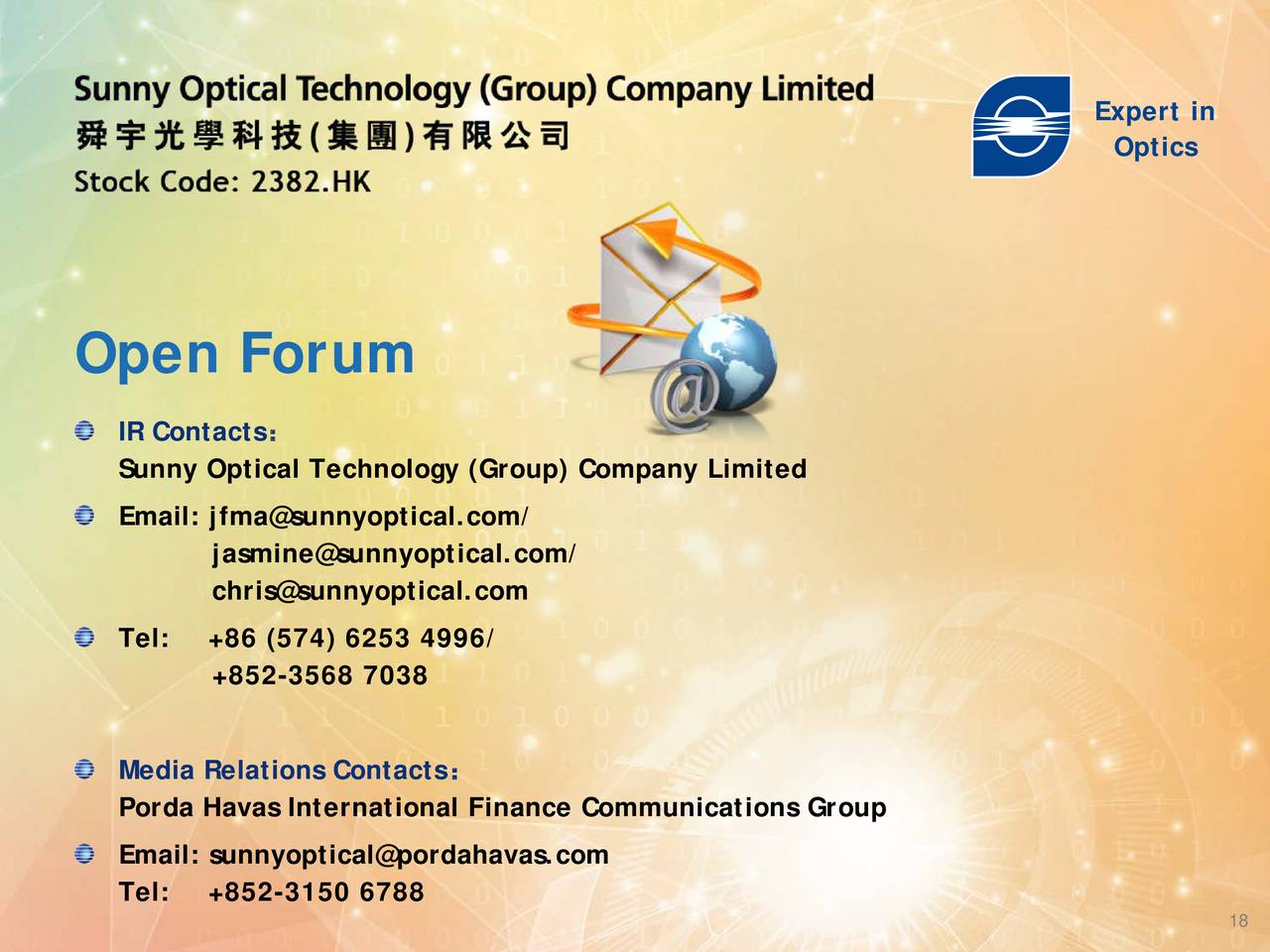 Sunny Optical Technology (Group) Co Ltd ADR 2018 Q2 - Results