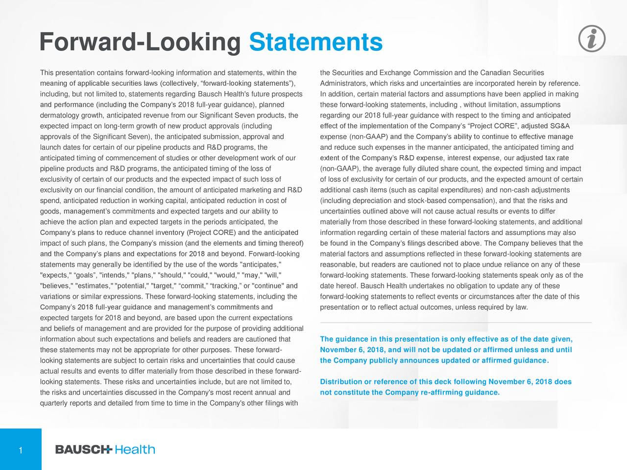 Bausch Health Companies Inc. 2018 Q3 Results Earnings Call Slides