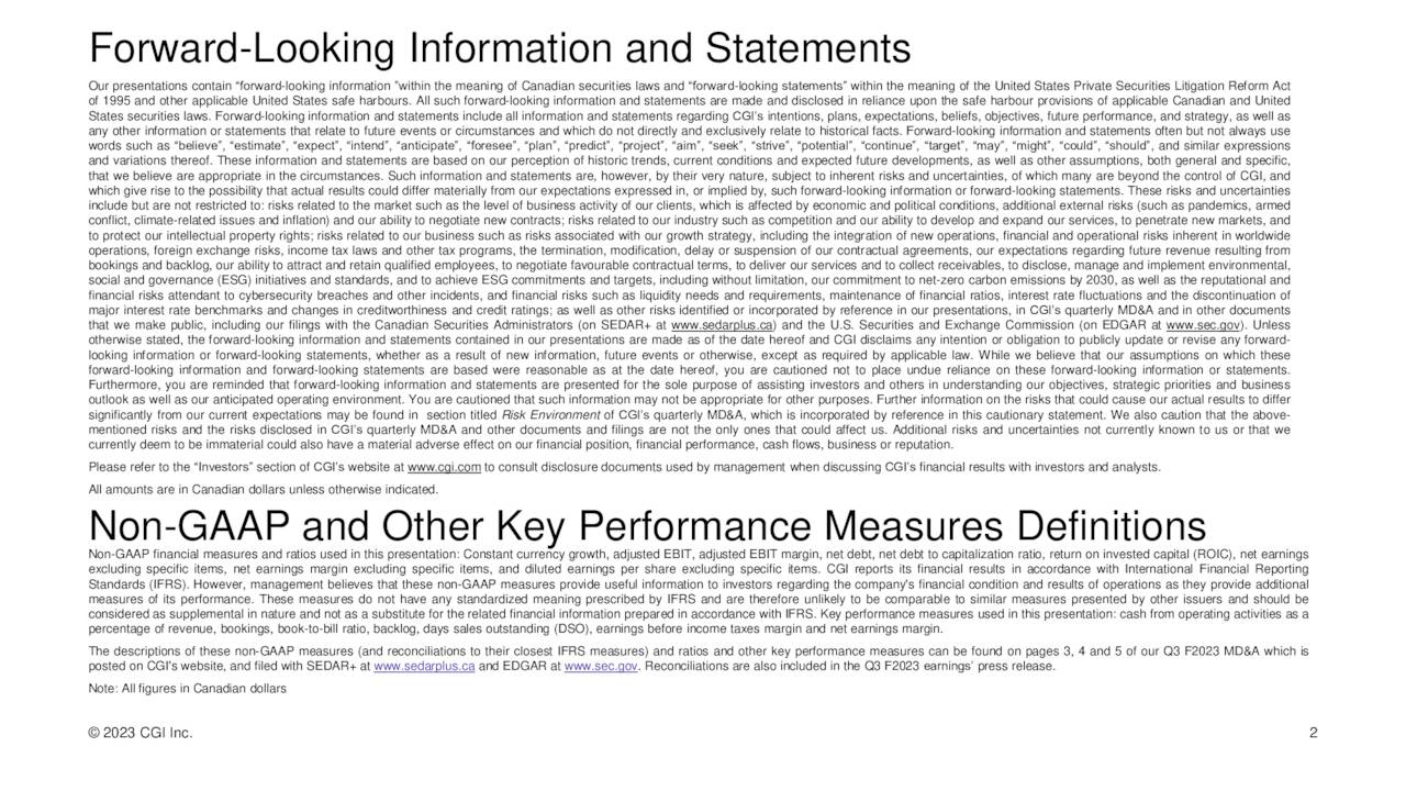 CGI Inc. 2023 Q3 Results Earnings Call Presentation (NYSEGIB