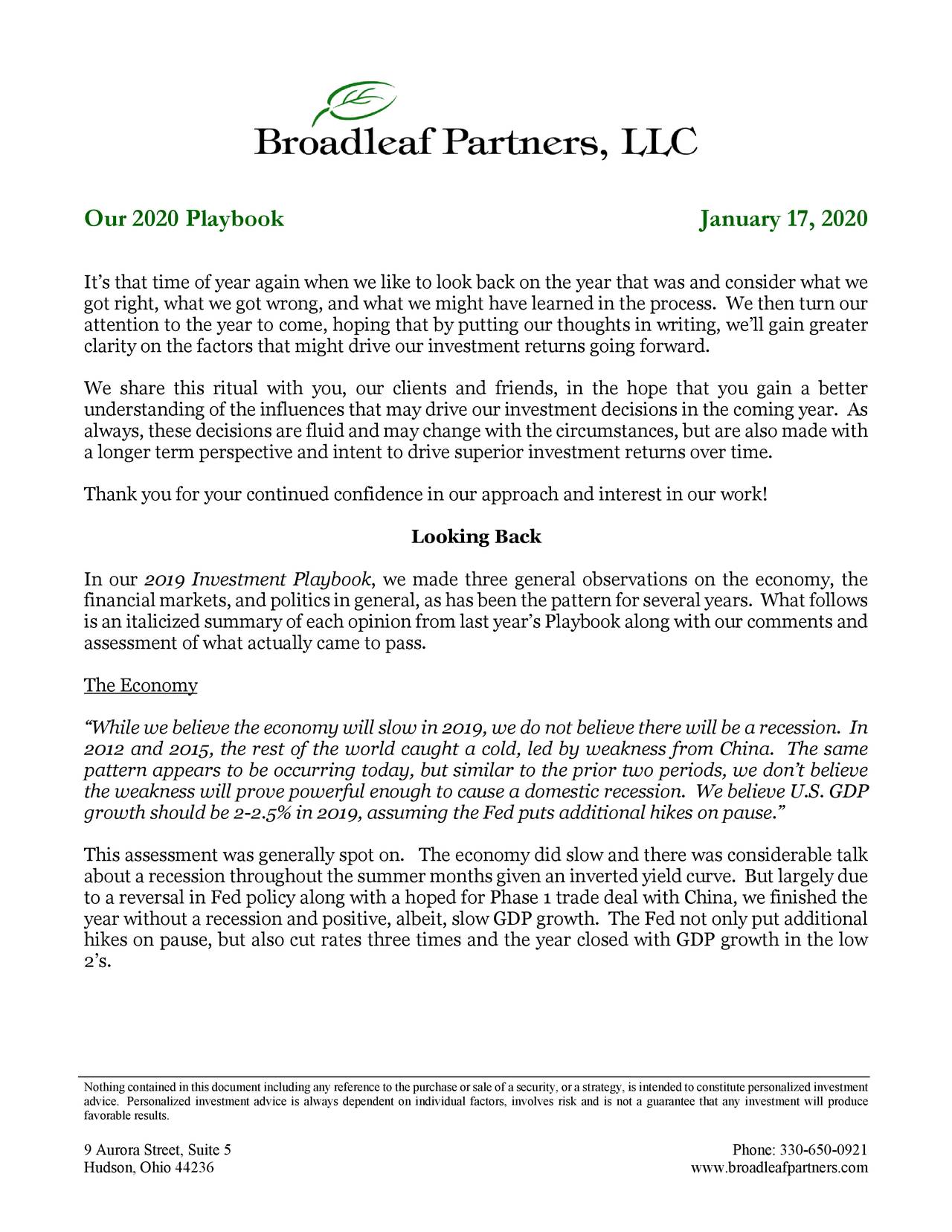 Broadleaf Partners 2020 Investment Playbook Seeking Alpha