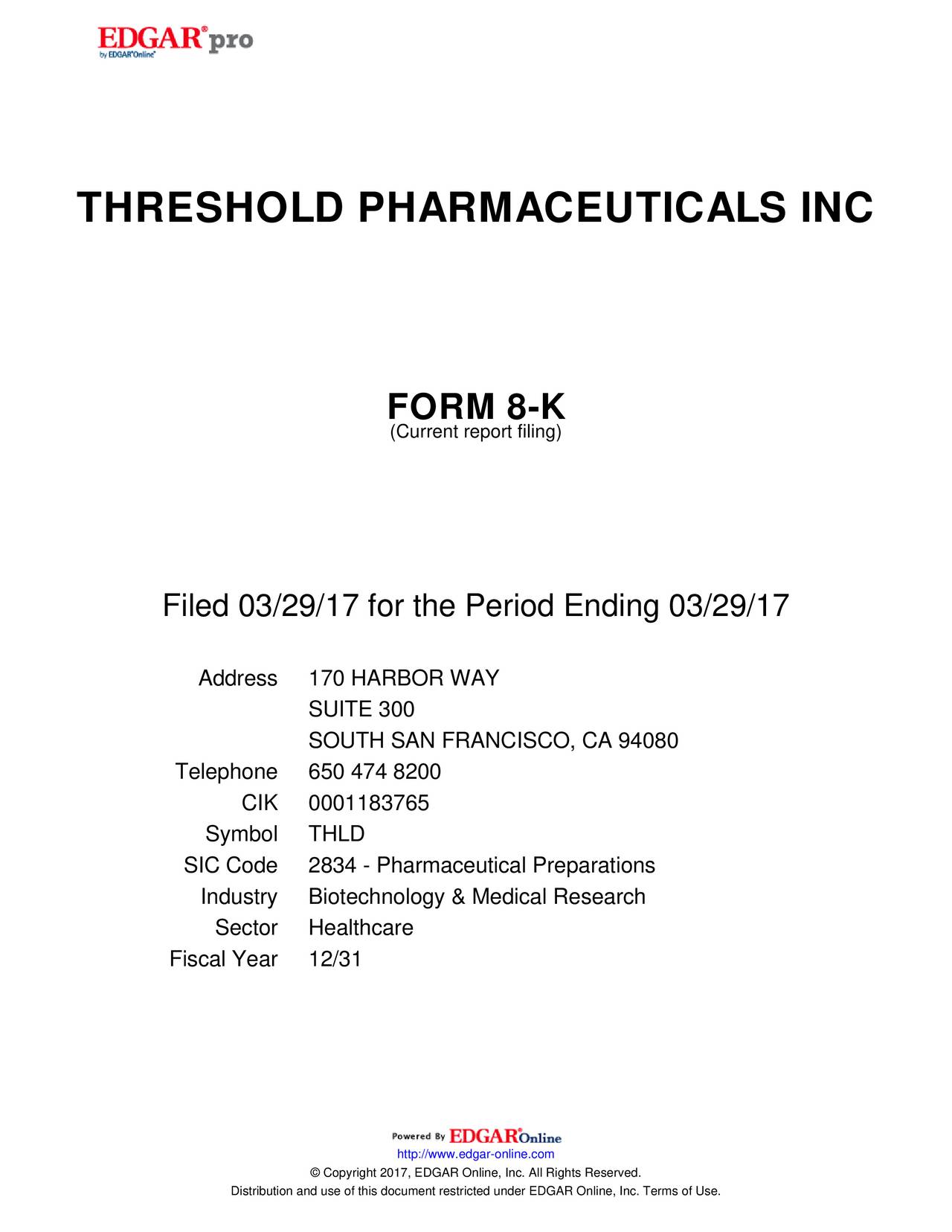 Threshold Pharmaceuticals (THLD) Investor Presentation Slideshow (NASDAQMTEM) Seeking Alpha