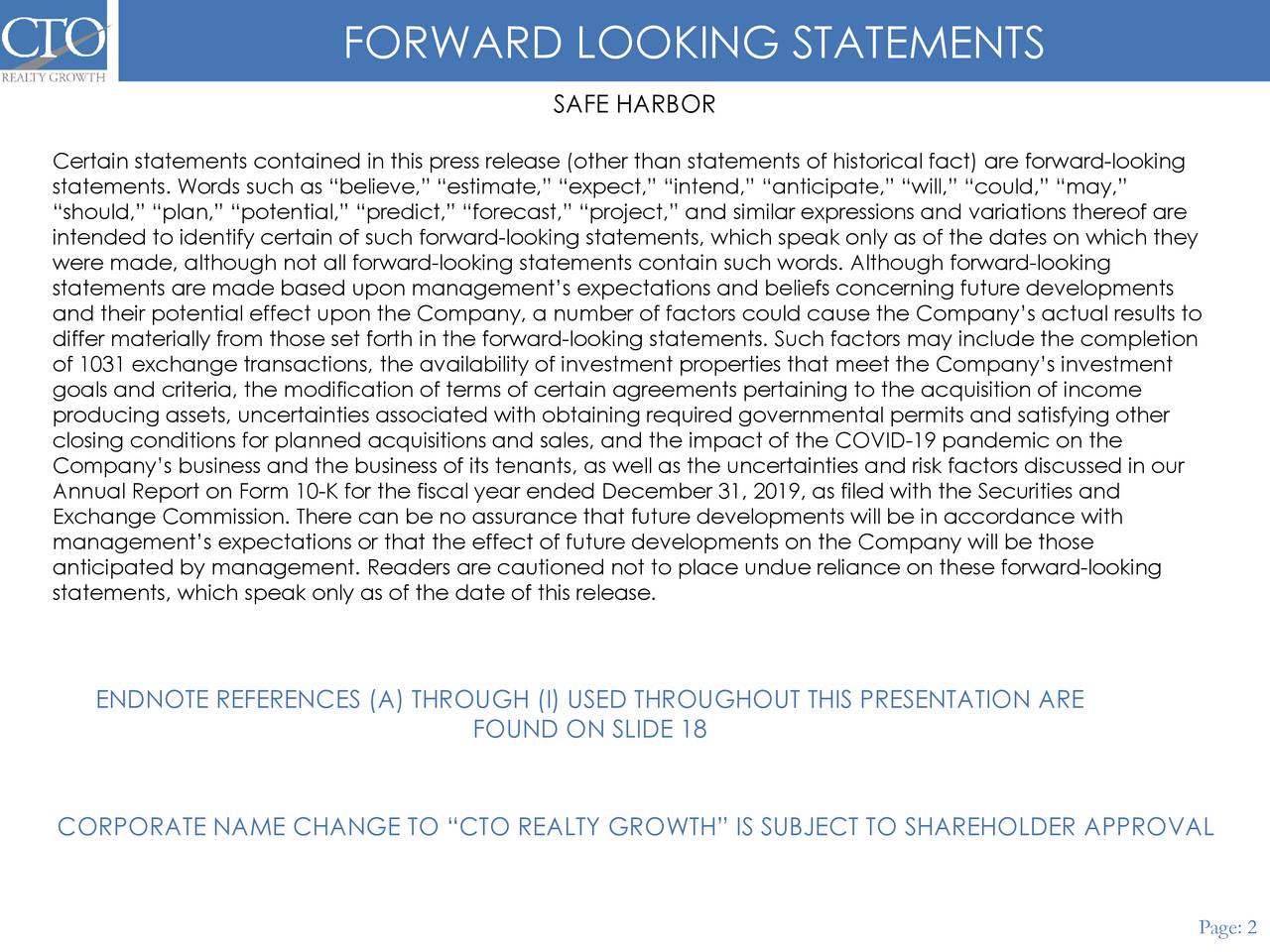 FORWARD LOOKING STATEMENTS
