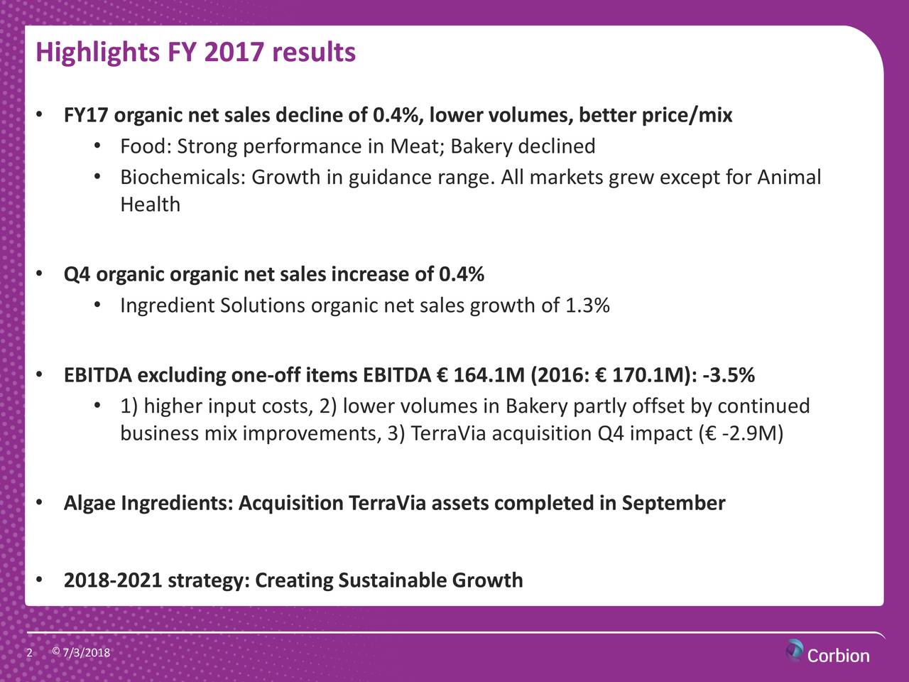 Highlights FY 2017 results