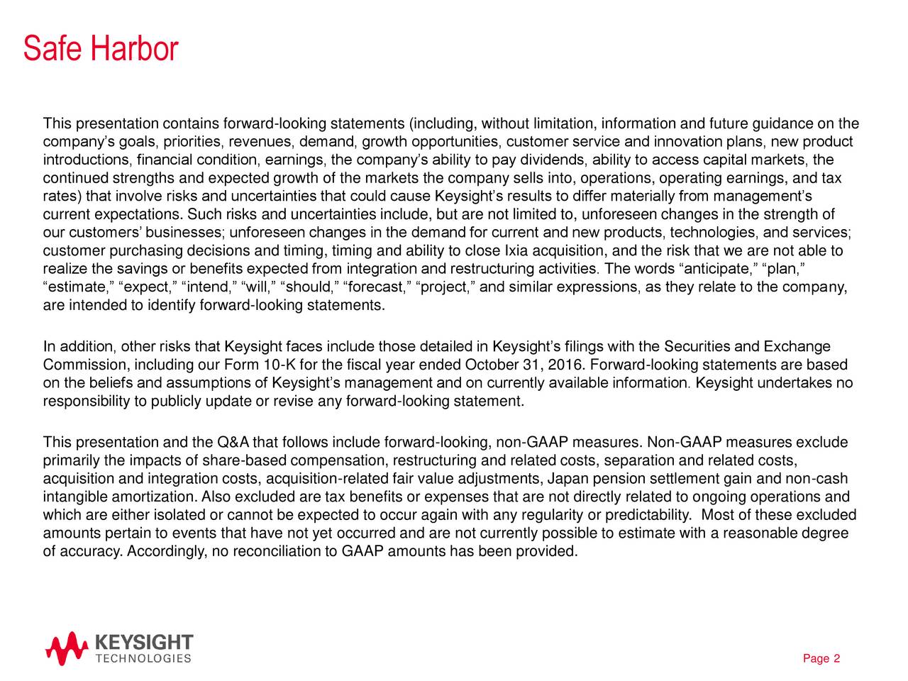 Keysight Technologies Inc. 2017 Q1 Results Earnings Call Slides