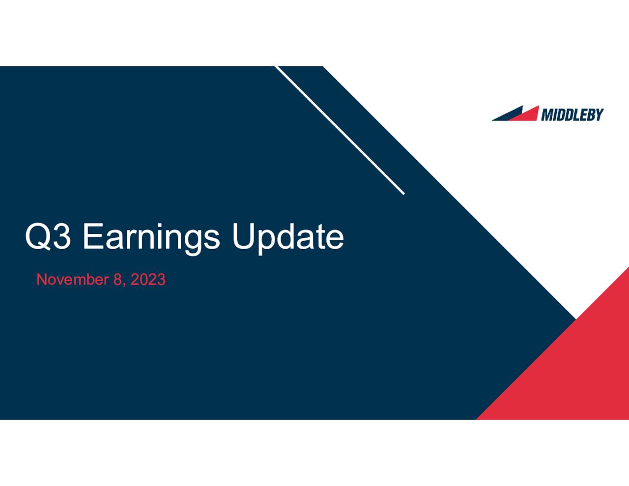 The Middleby Corporation 2023 Q3 Results Earnings Call Presentation