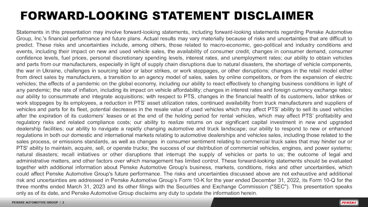 Penske Automotive Group, Inc. 2023 Q2 Results Earnings Call