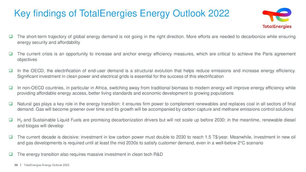 Key findings of T          otalEnergies Energy Outlook 2022