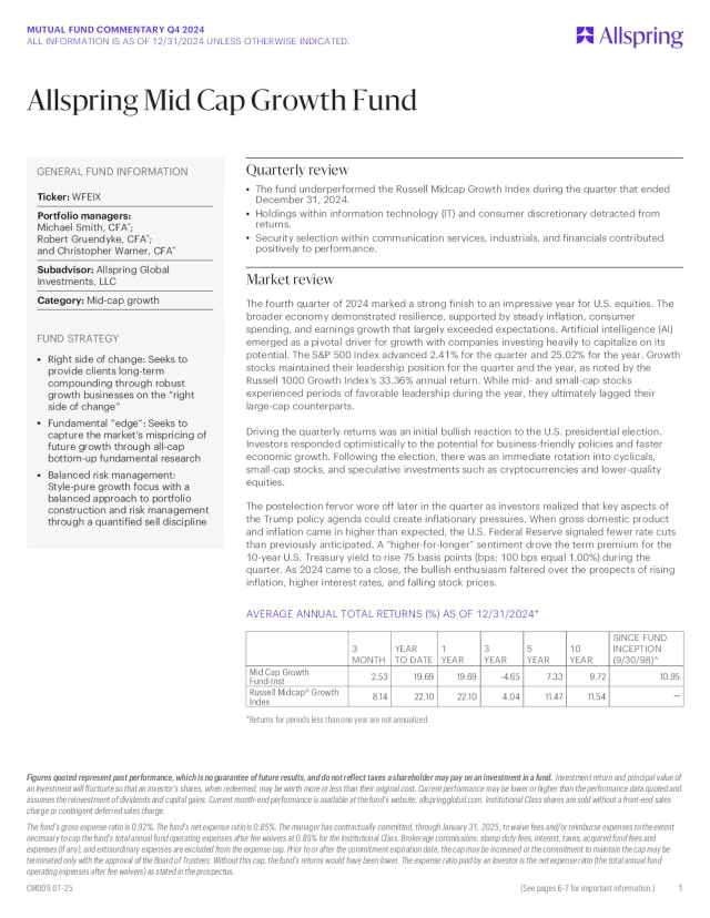 Allspring Mid Cap Growth Fund Q4 2024 Commentary (SENAX) | Seeking Alpha
