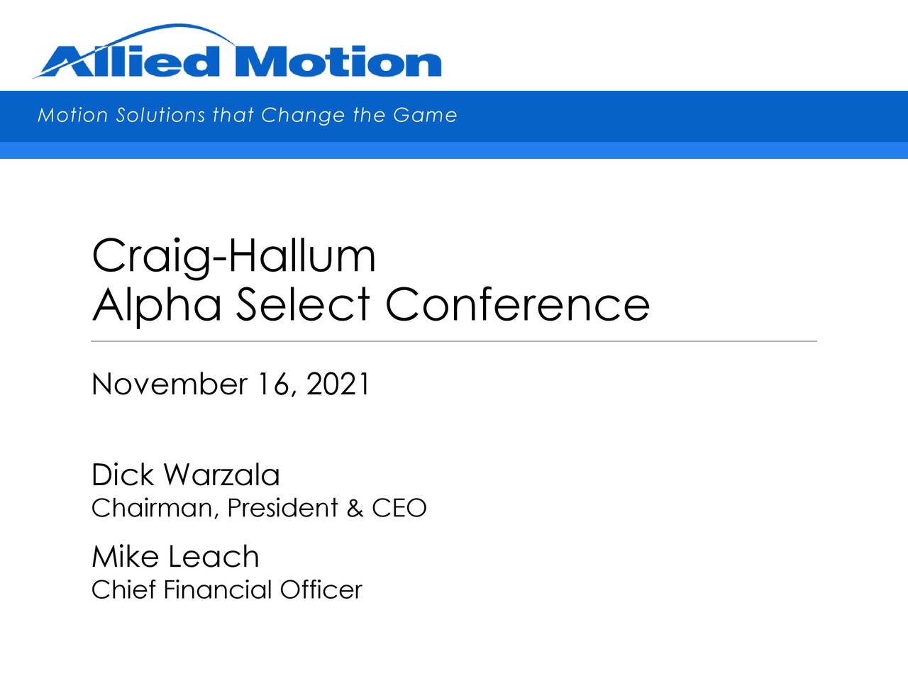 Allied Motion Technologies (AMOT) Presents At 12th Annual CraigHallum