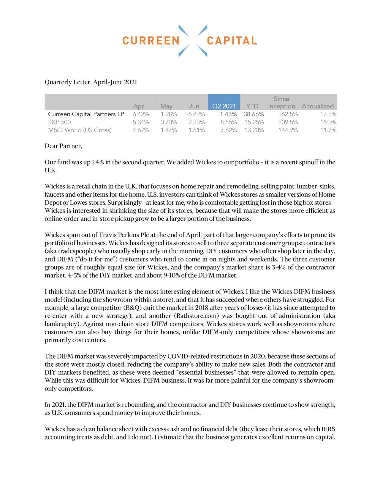 Curreen Capital Q2 2021 Investor Letter Seeking Alpha
