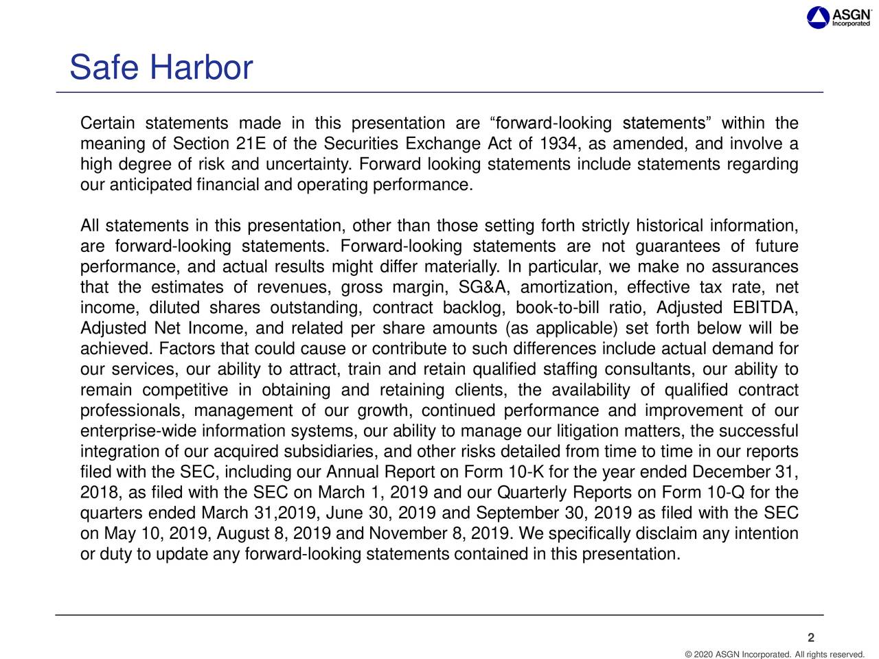 ASGN Incorporated 2019 Q4 - Results - Earnings Call Presentation (NYSE ...