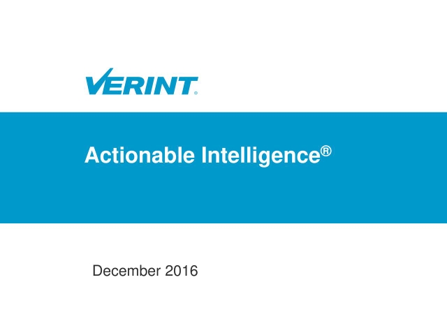 Verint Systems Inc. 2017 Q3 - Results - Earnings Call Slides (NASDAQ ...