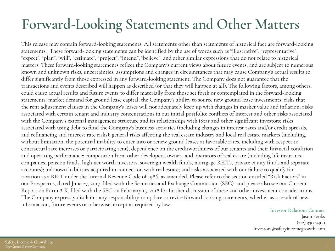 Forward-LookingStatementsand Other Matters