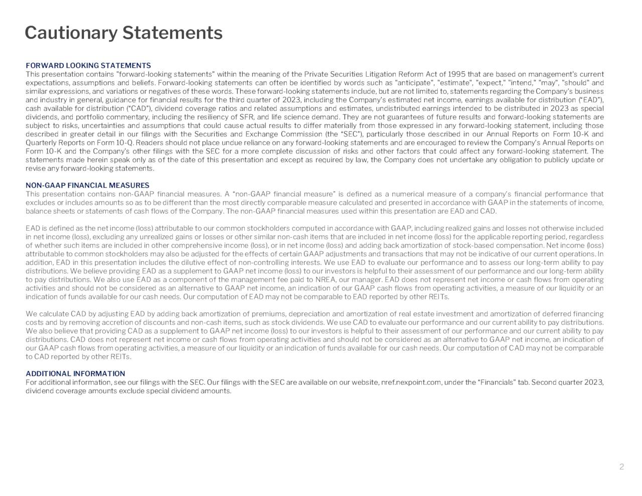 Cautionary Statements