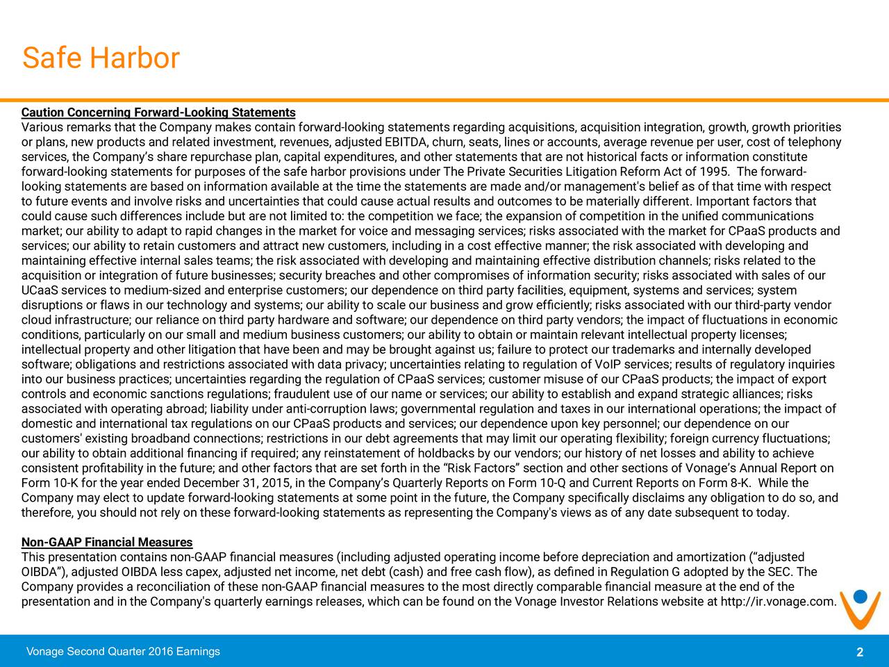 Vonage Holdings Corp. 2016 Q2 Results Earnings Call Slides (NASDAQERIC) Seeking Alpha