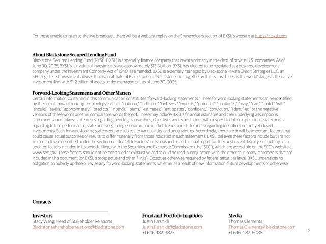 Blackstone Secured Lending Fund. 2025 Q2 - Results - Earnings Call ...