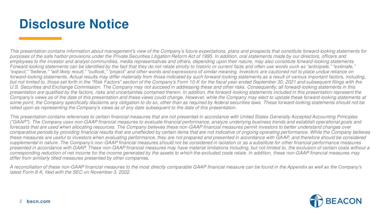 Beacon Roofing Supply, Inc. 2022 Q3 Results Earnings Call