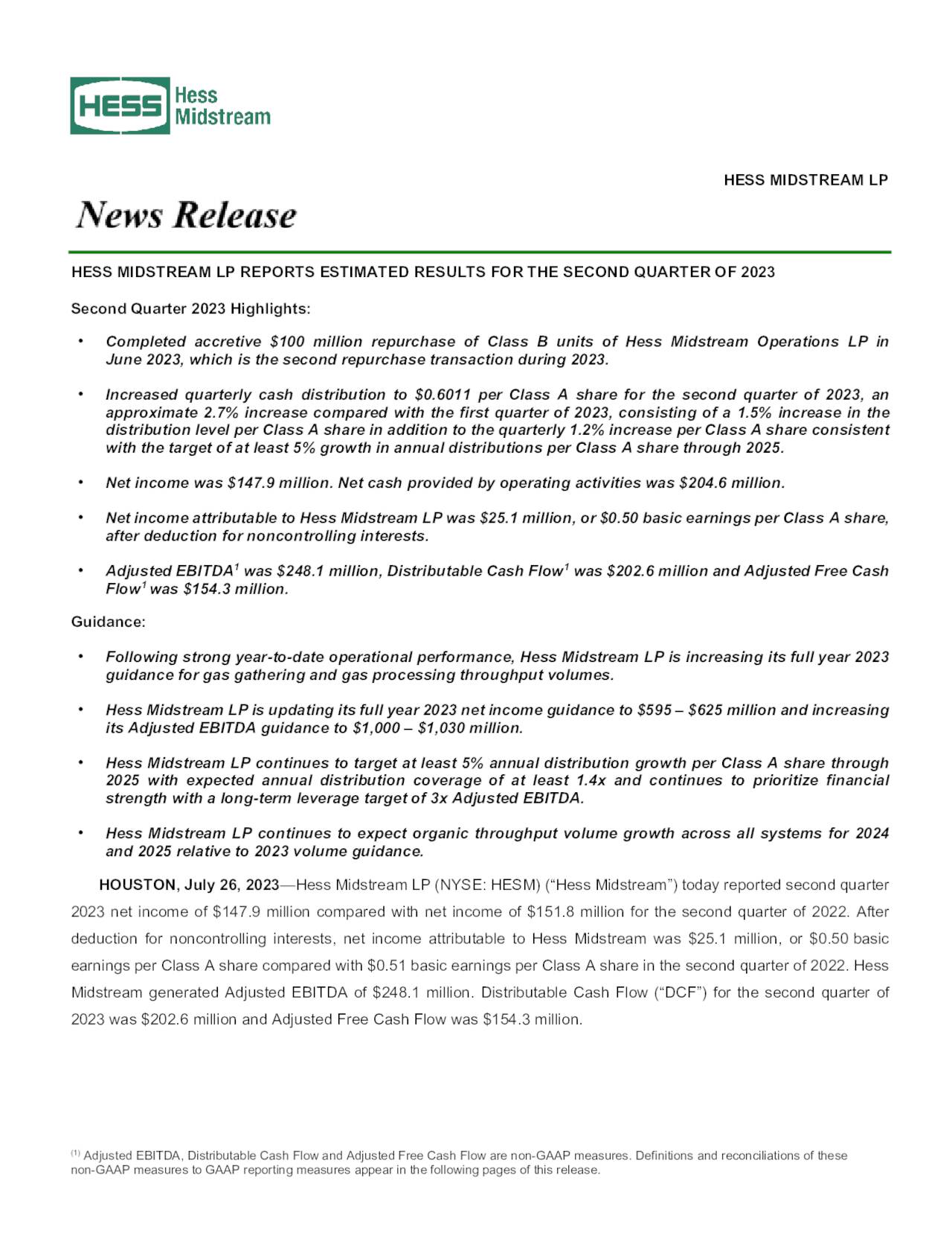 Hess Midstream LP 2023 Q2 Results Earnings Call Presentation (NYSE
