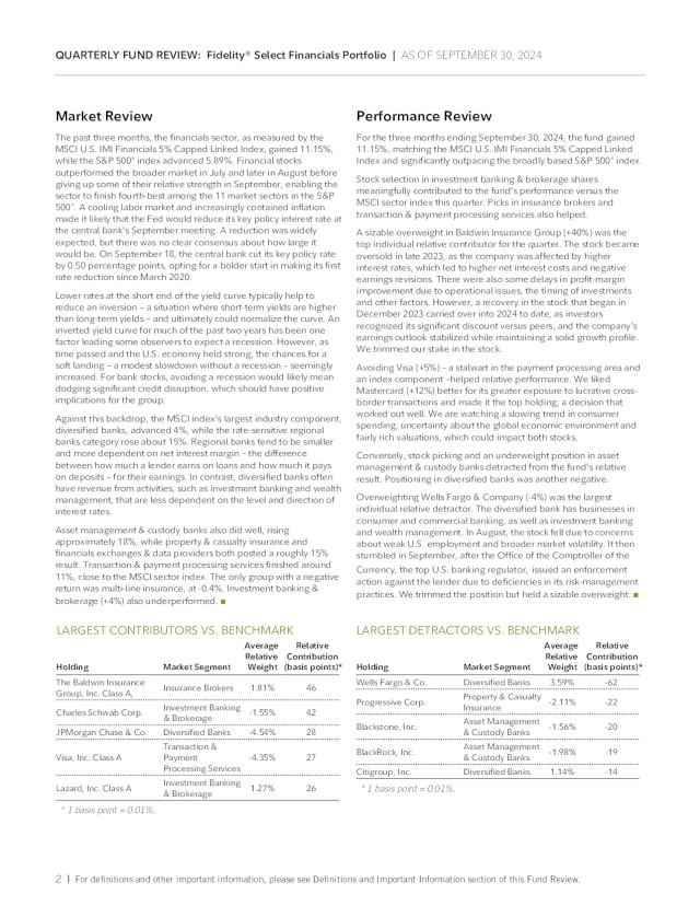 Fidelity Select Financials Portfolio Q3 2024 Fund Review (FIDSX ...