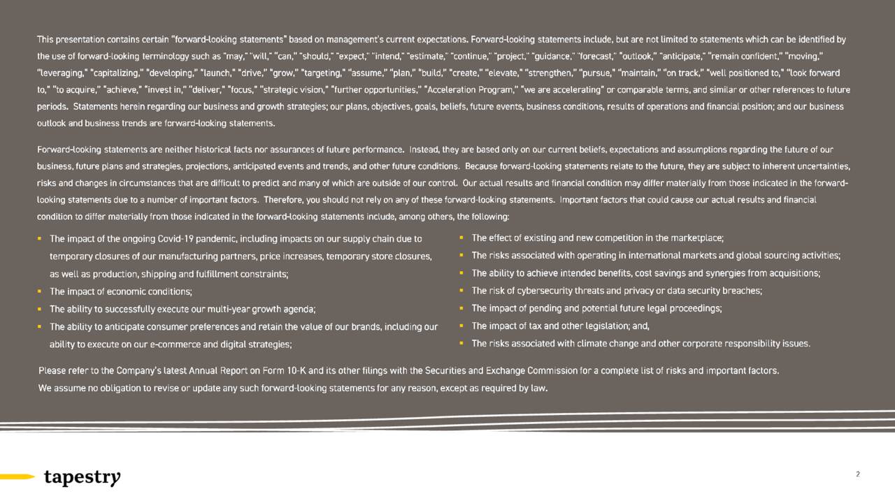 Tapestry, Inc. 2023 Q2 Results Earnings Call Presentation (NYSETPR