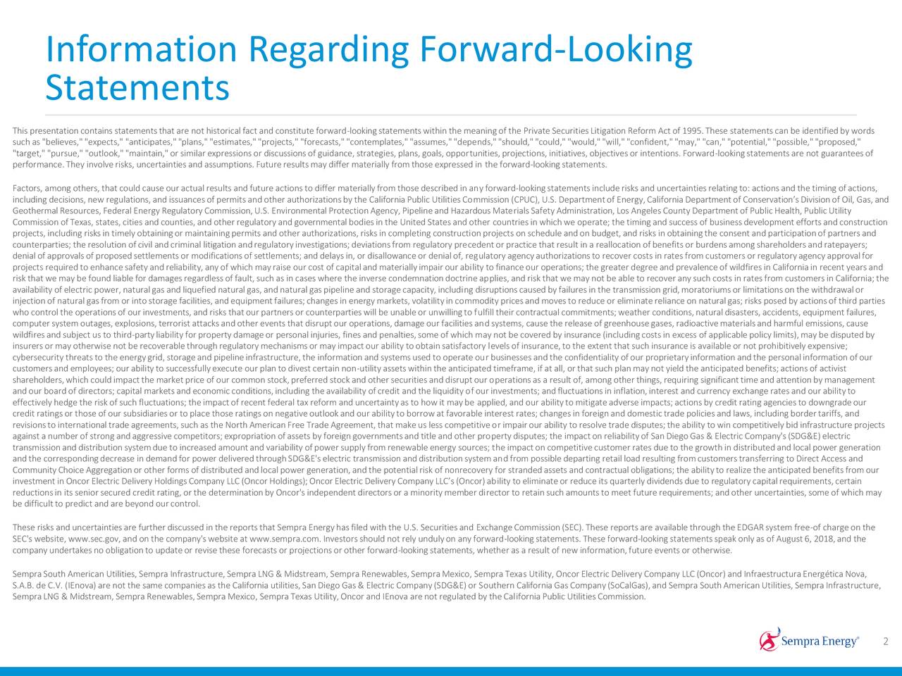 Information Regarding Forward-Looking