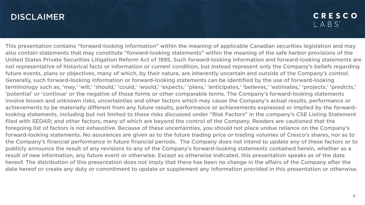 Cresco Labs Inc. 2018 Q4 Results Earnings Call Slides (OTCMKTS