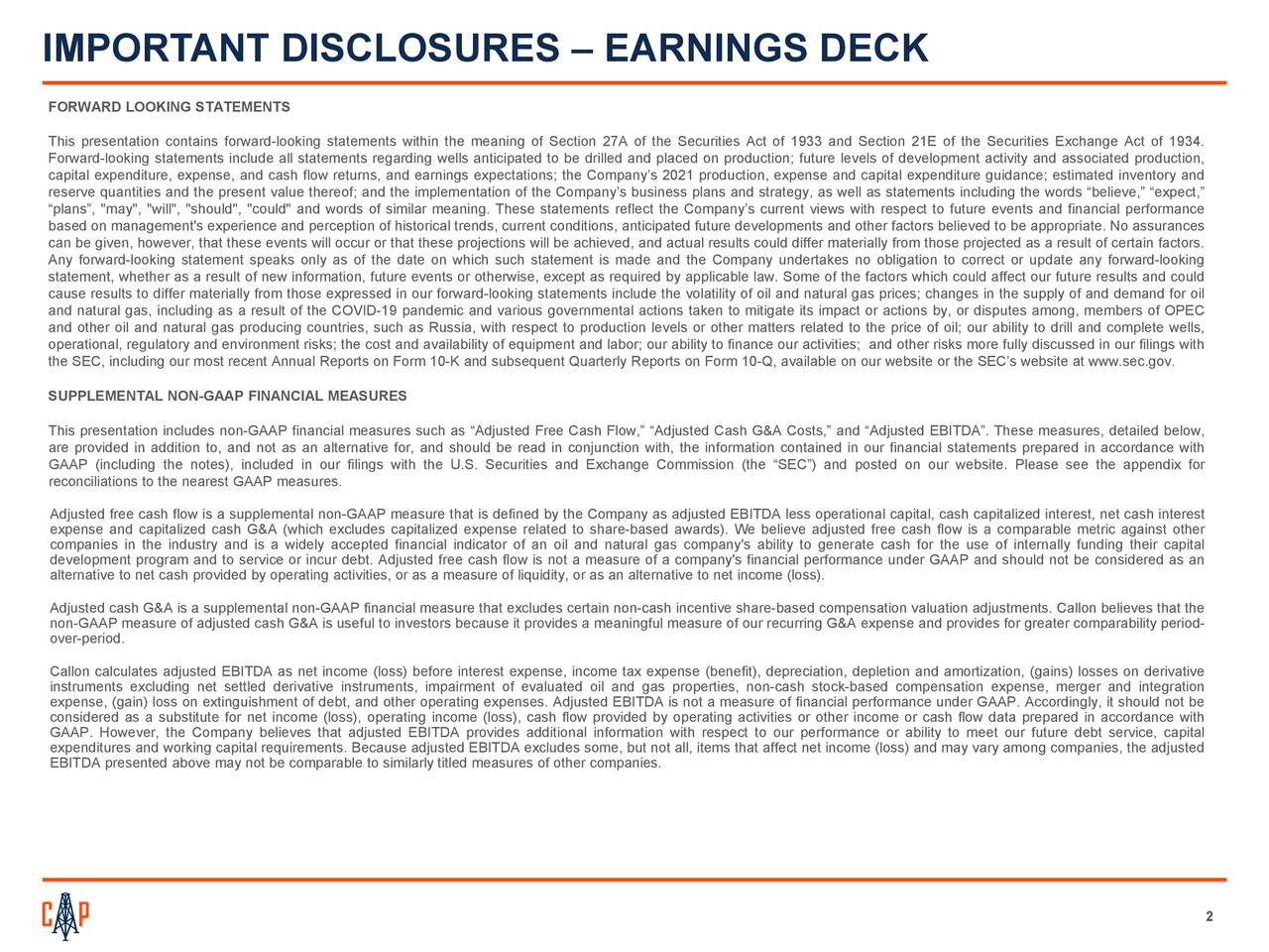 IMPORTANT DISCLOSURES – EARNINGS DECK