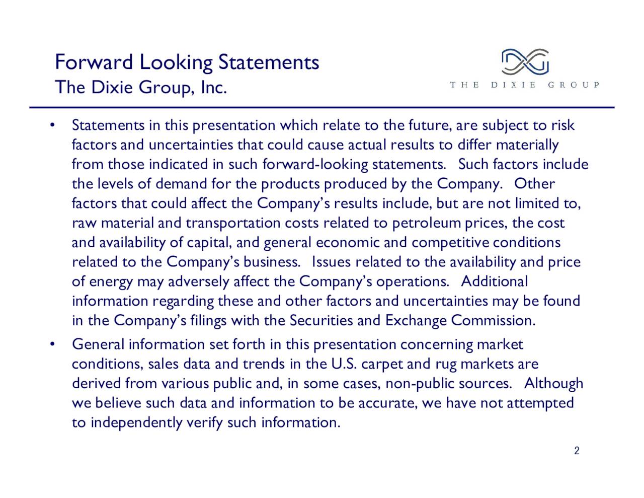 Forward Looking Statements
