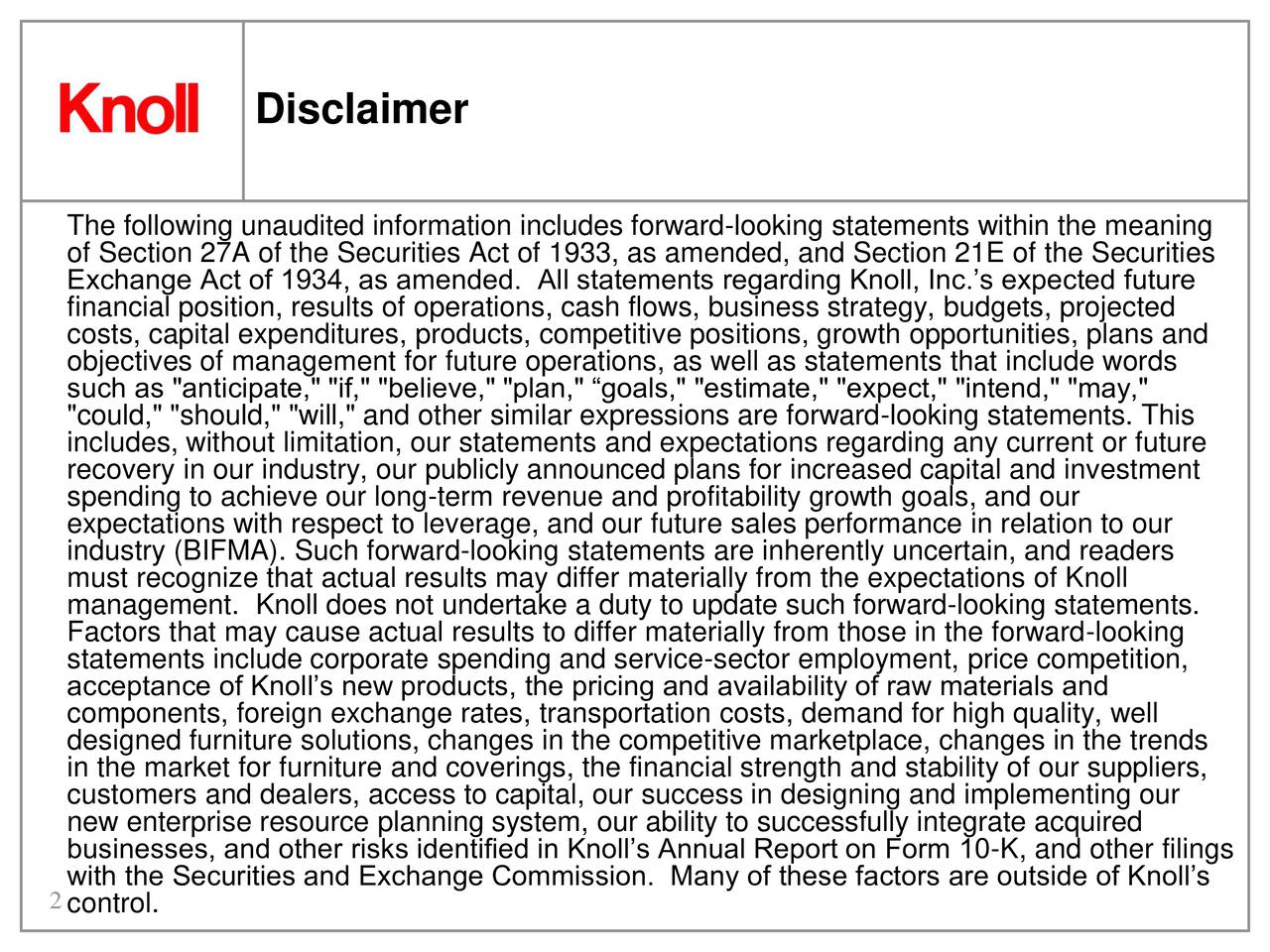 Knoll, Inc. 2016 Q3 Results Earnings Call Slides (NYSEKNL