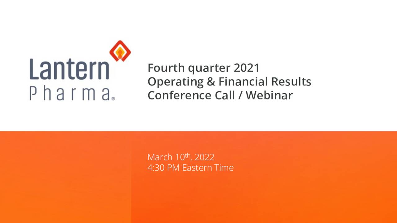 Lantern Pharma Inc. 2021 Q4 - Results - Earnings Call Presentation (NASDAQ:LTRN) | Seeking Alpha