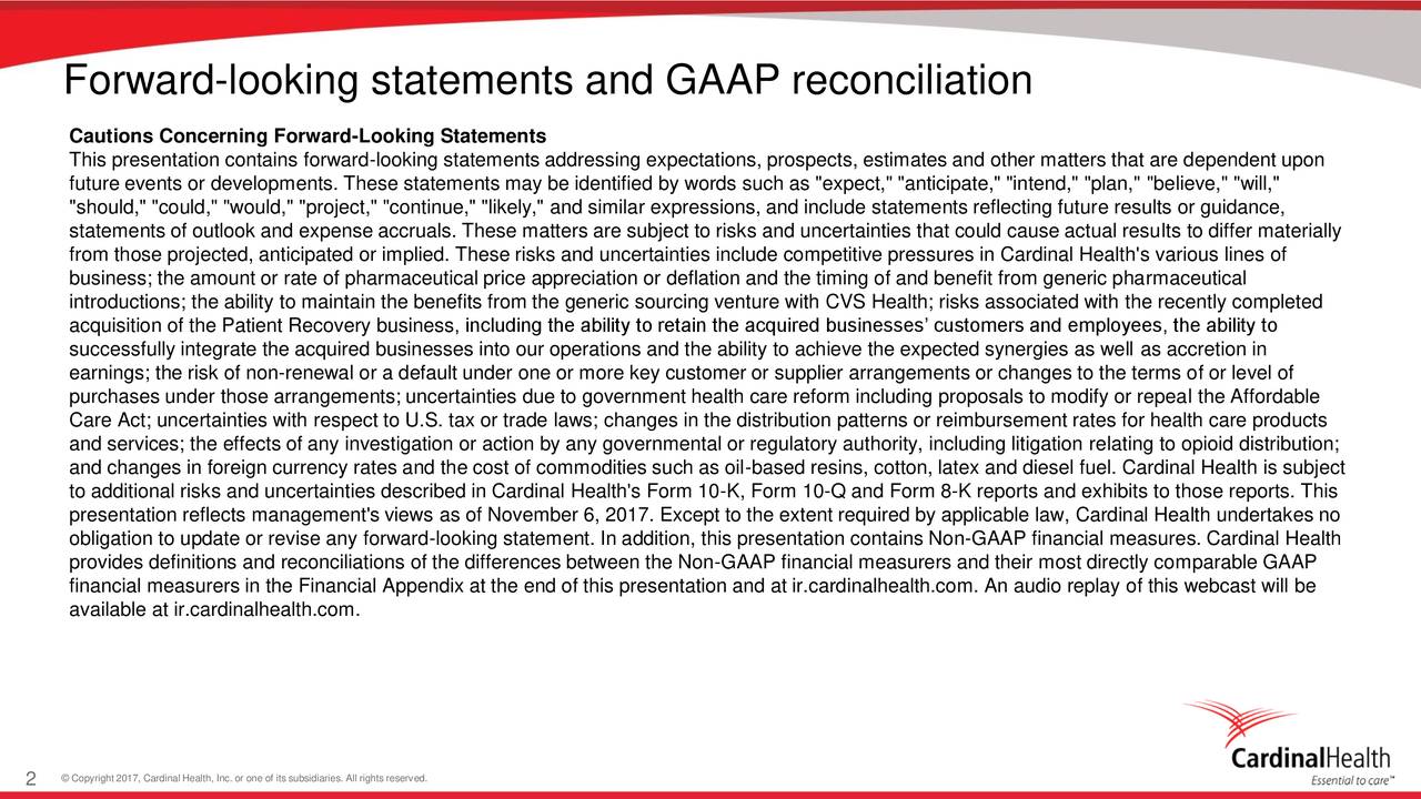 Forward-looking statements and GAAP reconciliation