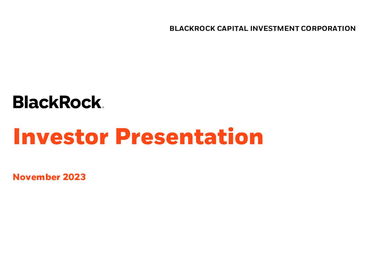 BlackRock Capital Investment Corporation 2023 Q3 Results Earnings Call Presentation (NASDAQ