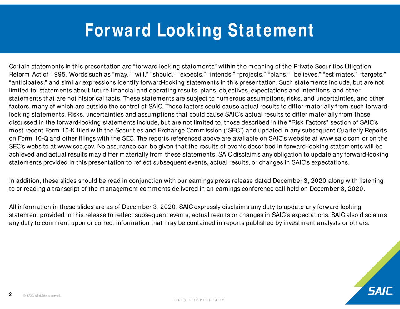 Science Applications International Corporation 2021 Q3 Results