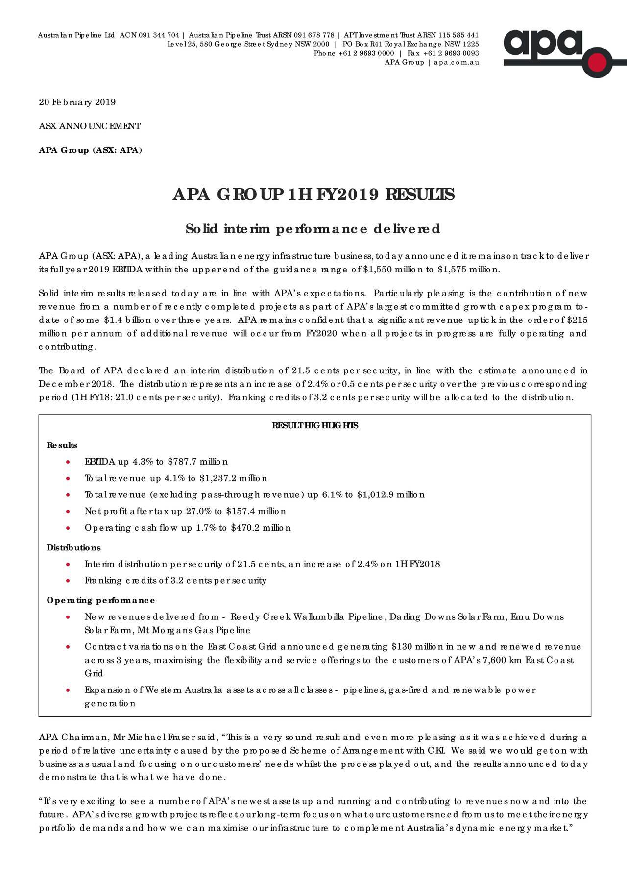 APA Group Stapled Security 2019 Q2 Results Earnings Call Slides (OTCMKTSAPAJF) Seeking Alpha