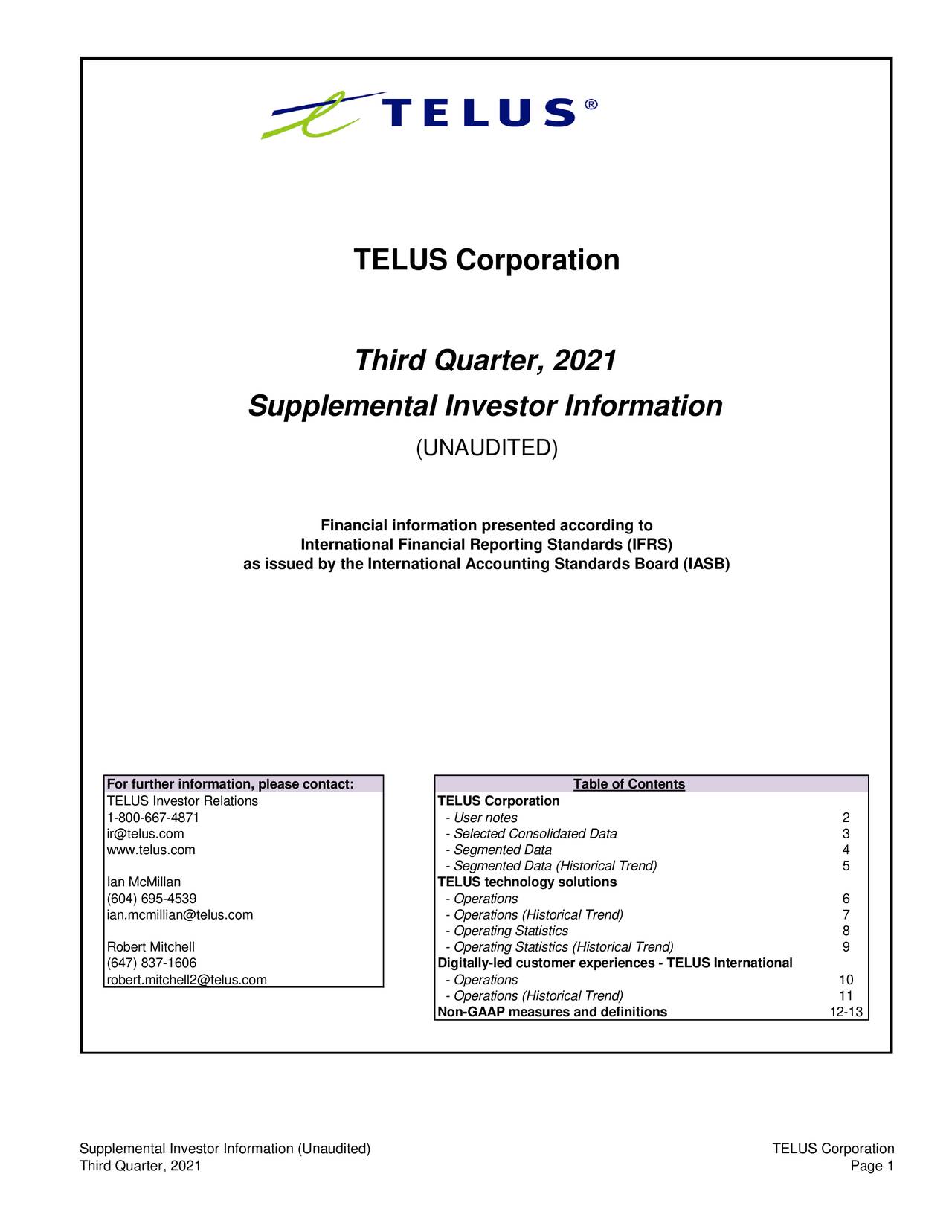 TELUS Corporation 2021 Q3 Results Earnings Call Presentation (NYSE