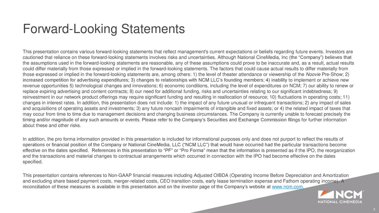 National CineMedia, Inc. 2018 Q1 Results Earnings Call Slides (NASDAQNCMI) Seeking Alpha