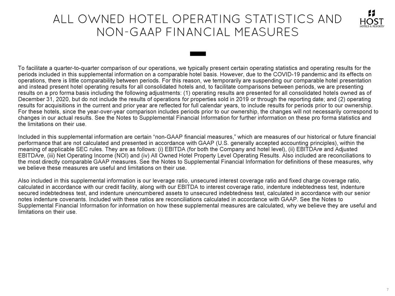 ALL OWNED HOTEL OPERATING STATISTICS AND