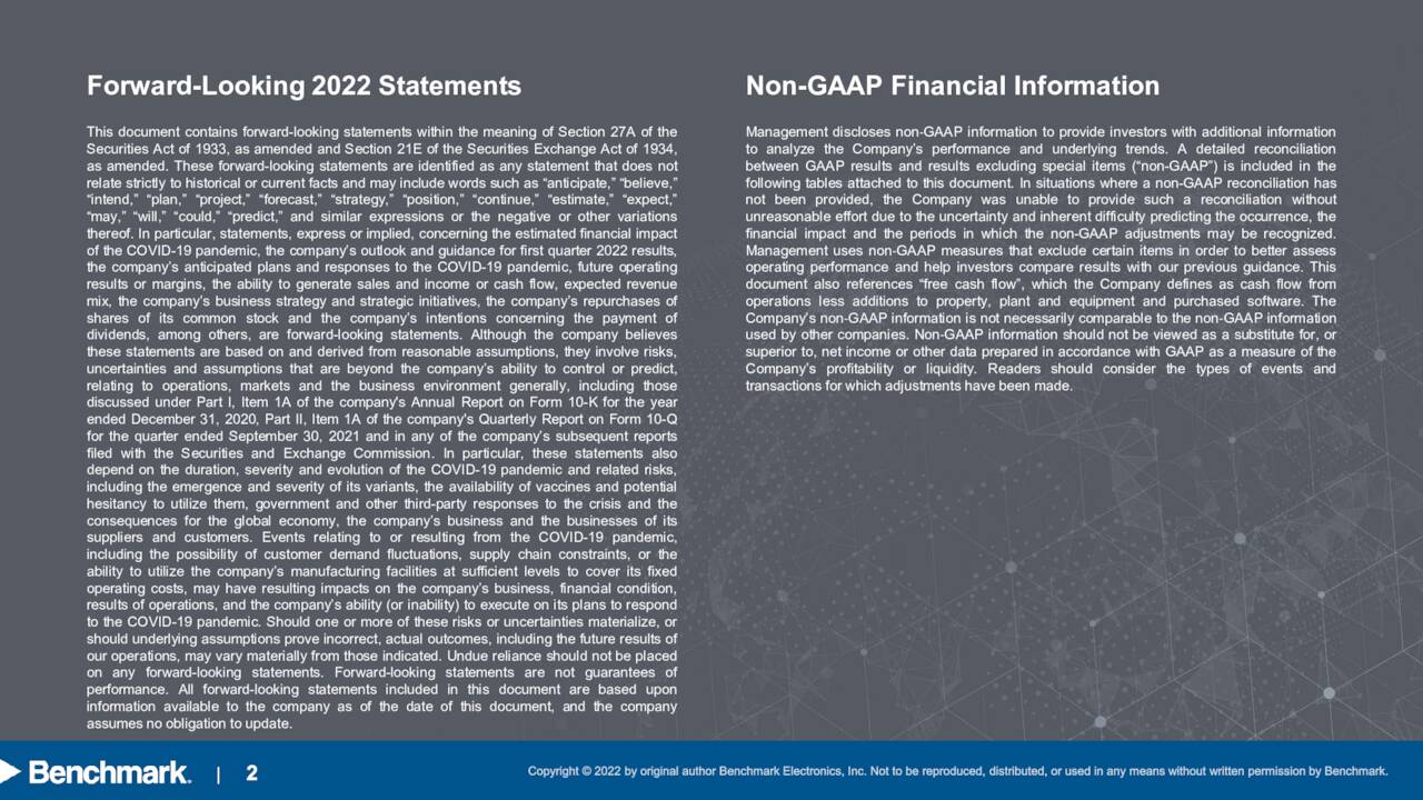 Benchmark Electronics, Inc. 2021 Q4 Results Earnings Call